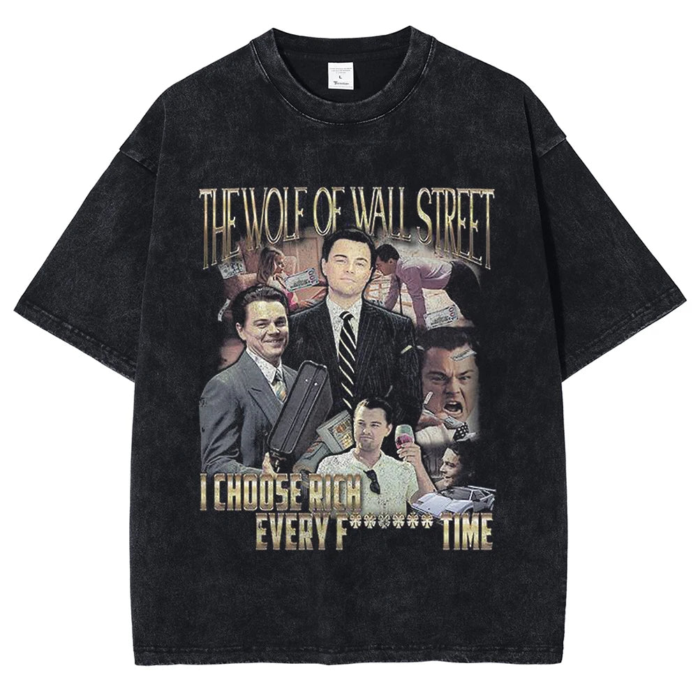 The Wolf of Wall Street Graphic T-Shirt (Distressed Black, S-3XL)