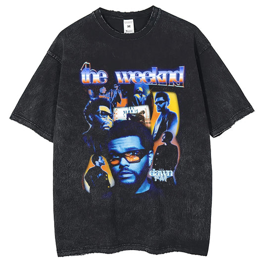 The Weeknd Collage Graphic Print T-Shirt (Distressed Black, S-3XL)