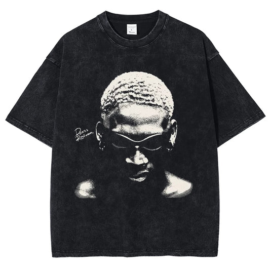 Dennis Rodman Graphic Print T-Shirt (Distressed Black, S-3XL)