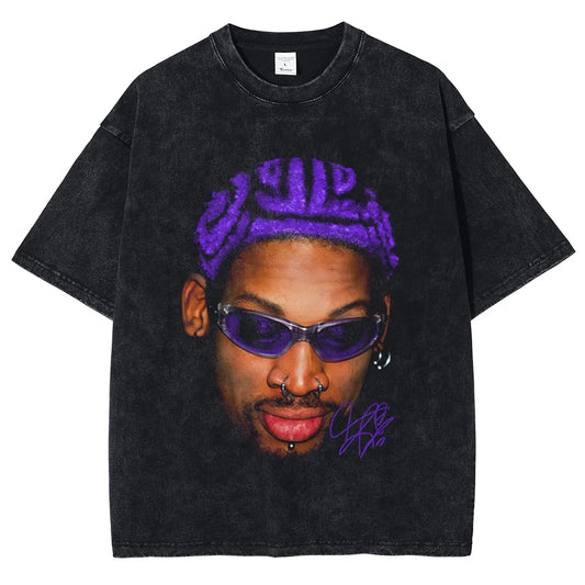 Dennis Rodman Graphic Print T-Shirt (Distressed Black, S-3XL)