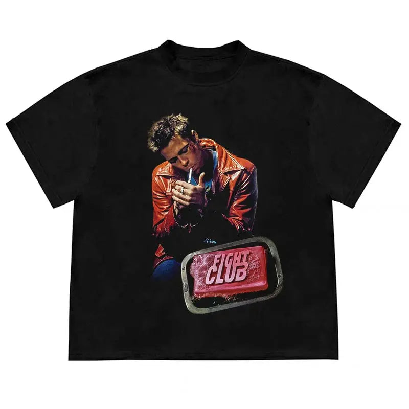 Fight Club Tyler Durden Graphic Print T-Shirt, (Black/White, S-3XL)